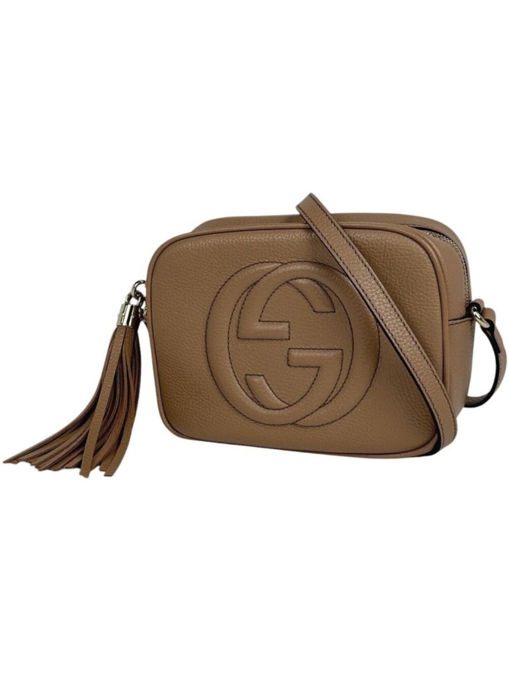 Gucci Shoulder Bag Soho Tassel Fringe Interlocking G Leather Beige